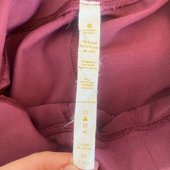 Lululemon Burgundy Mid Rise Flared Leg Pant, Made in Canada, Ladies/Women's 2 - Picture 5 of 5
